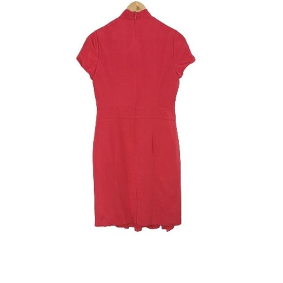 AEFFE SPA Red 100% Silk Pleated Bow Tie Cocktail Dress Women's Size 8 - Picture 11 of 16